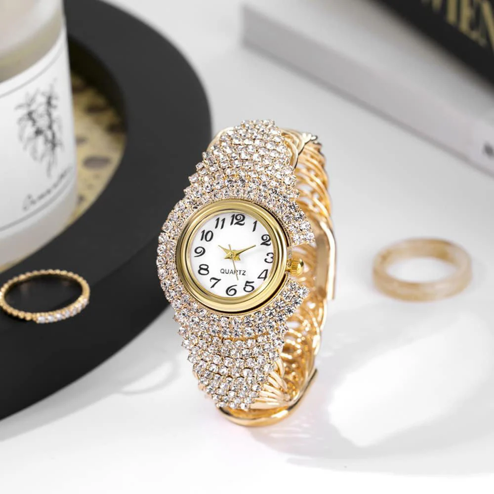 Elegant Crystal Bangle Analog Quartz Watch with Round Dial - Image 3