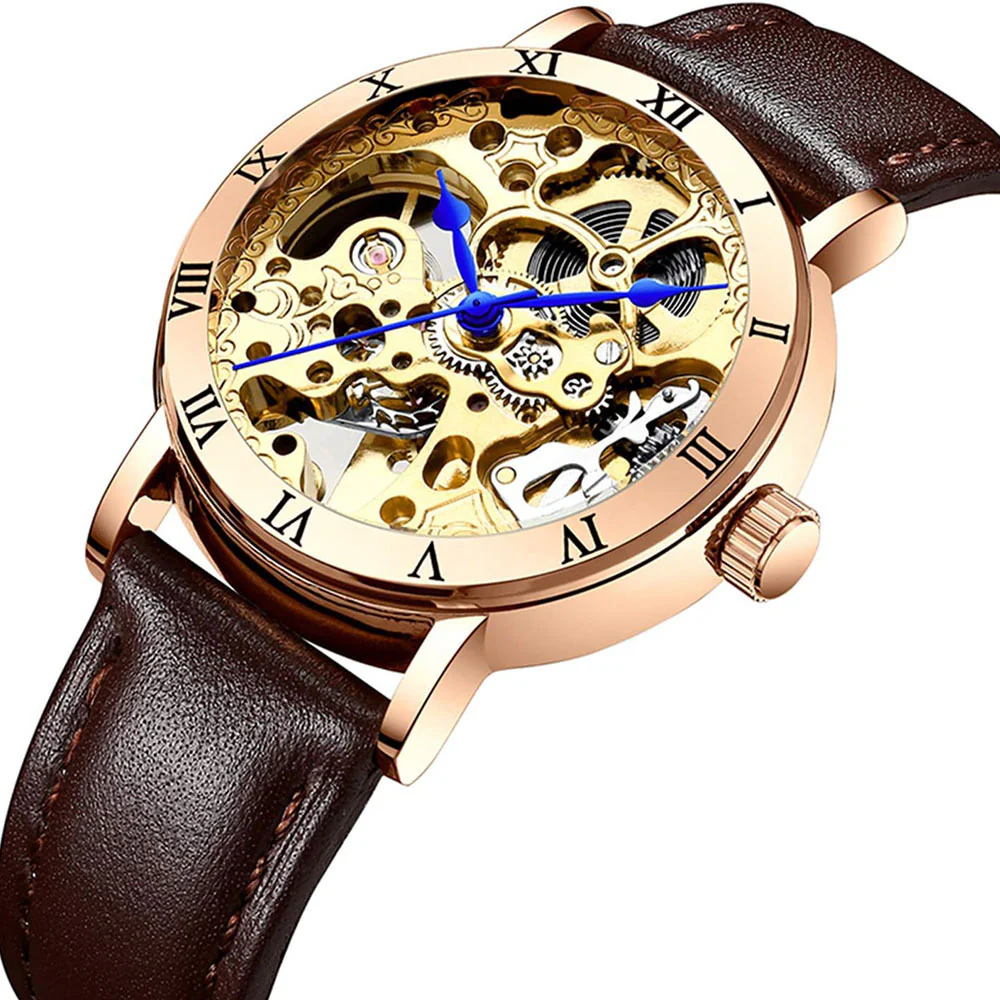 Luxury Automatic Mechanical Skeleton Watch with Steel or Leather Strap - Image 3